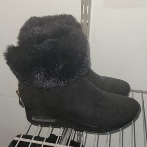 DKNY Black Suede Fur-Trim Boots